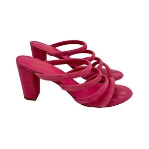 Charlotte Stone Bettina Women Hot Pink Suede Strappy Block Heel Mule Sandals 10